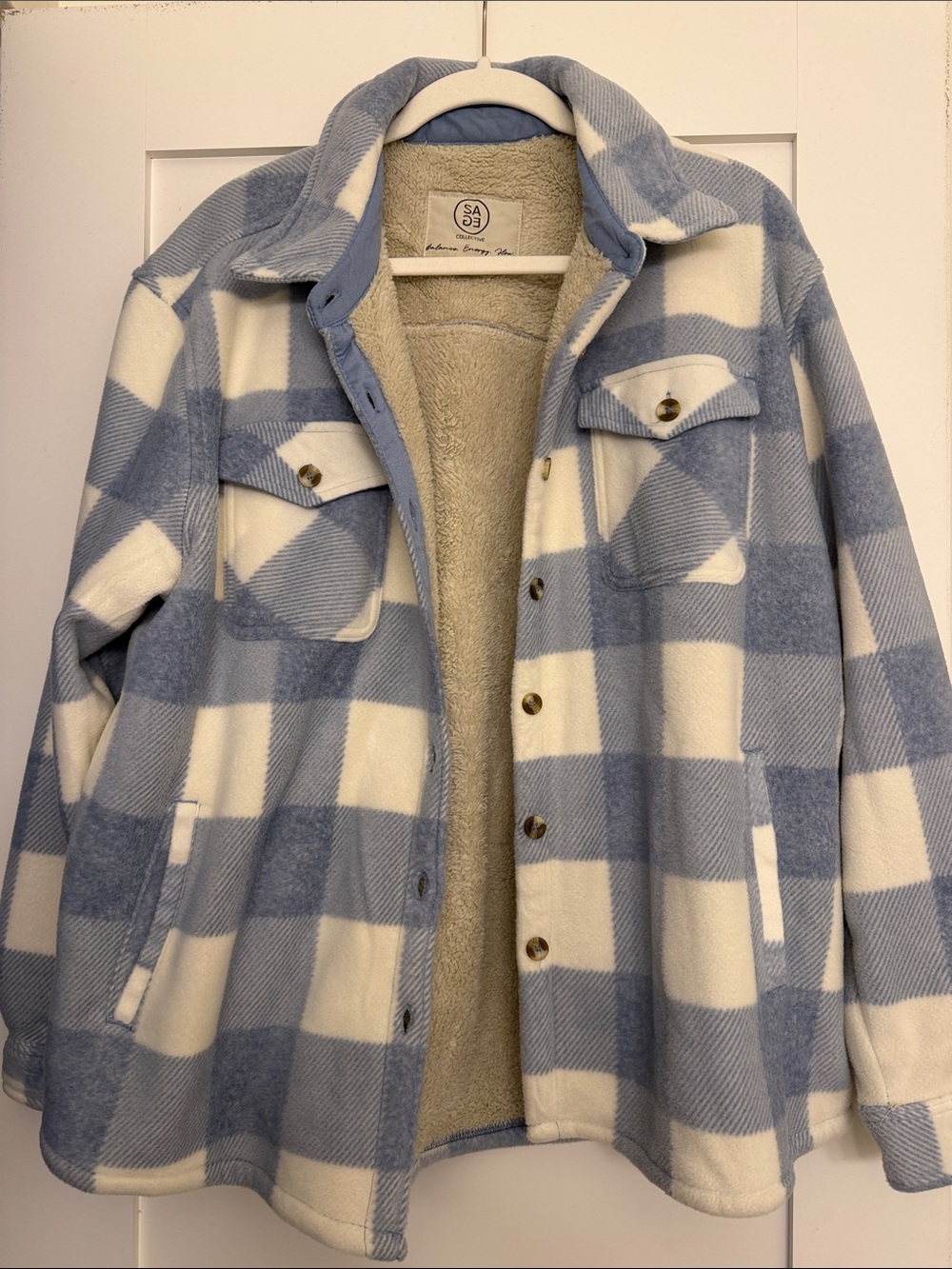 Cozy Blue & White Plaid Sherpa-Lined Jacket